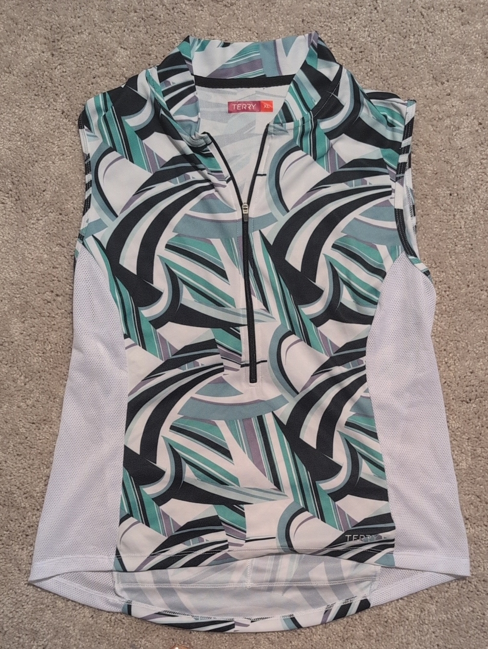 Terry Women's Sleeveless Cycling Tank in Teal Abstract Print